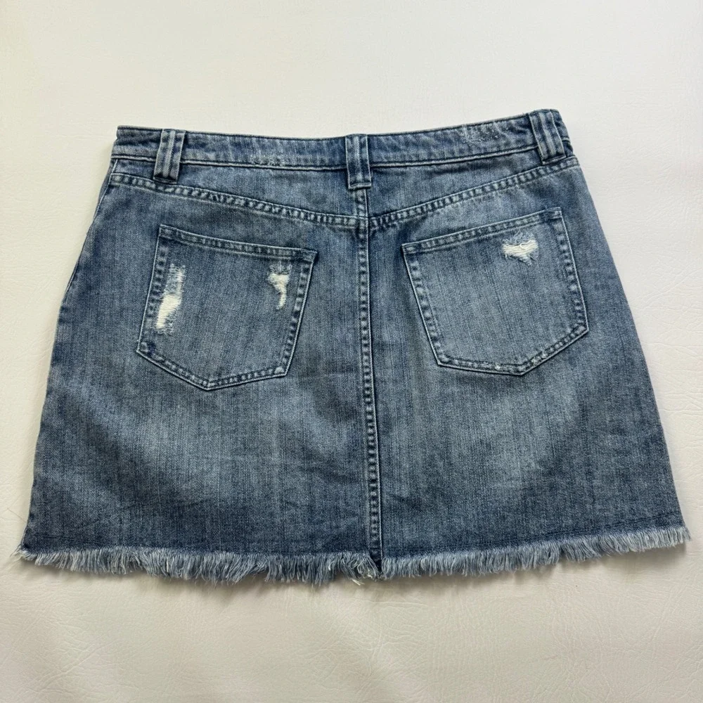 Michael Kors Womens Distressed Denim Mini Skirt Medium Wash Raw Hem Size 12